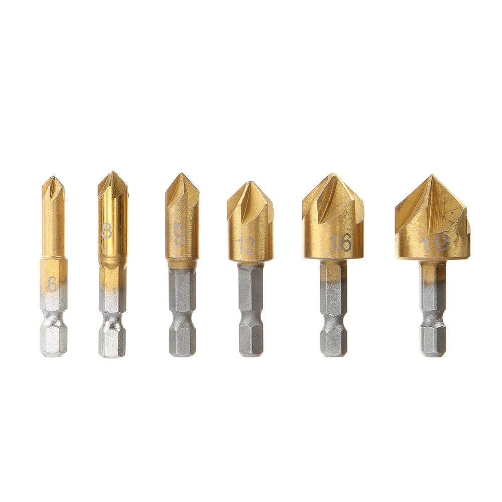 25pcs Chamfer Countersink Drill Bit Set Step Drill Bits 5 Flute 90 Degree Countersink Drill Wood Plug Cutter and Certer Punch