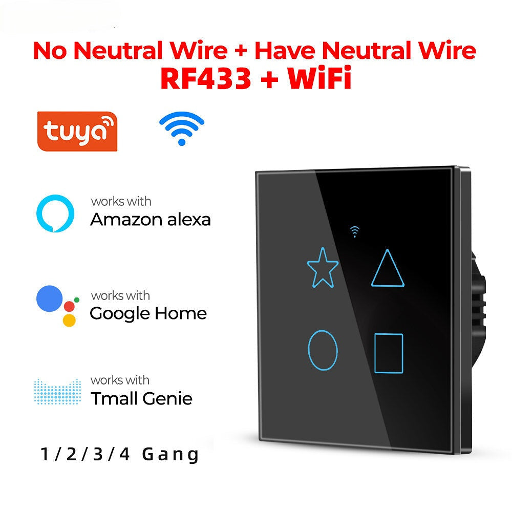 Smart Wall Light Switch LCD Touch Screen Tuya WiFi And 433Mhz Universal Remote Control Works With Alexa Google Home