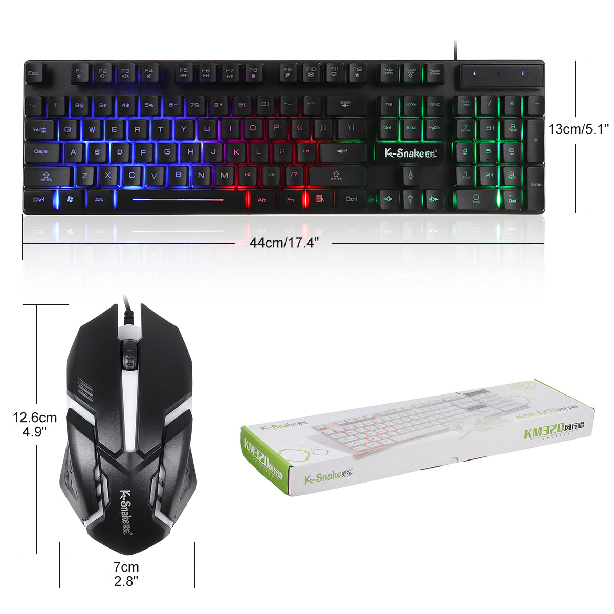 Wired Keyboard & Mouse Set 104 Keys USB Wired Gaming Luminous LED Backlight Keyboard Mouse Combo Home Office Kit for Laptop Computer PC