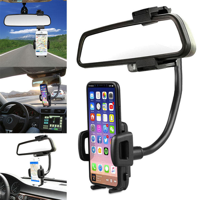 360° Rotation Car Rearview Mirror Mobile Phone Mount Holder Stand