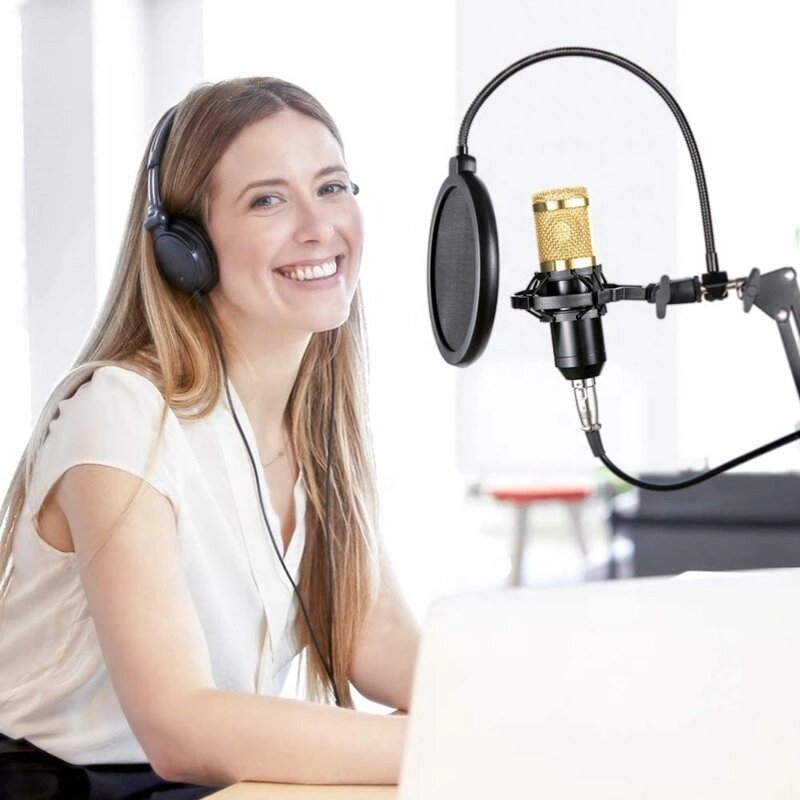 Adjustable Studio Mic USB Condenser Sound Recording Microphone With Stand for Live Broadcast Podcasting