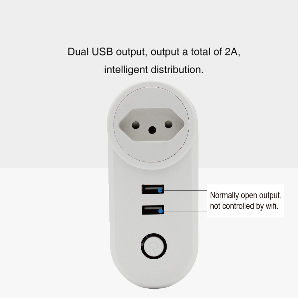 WIFI 16A Smart Brazil Plug With Dual USB Ports Timing BR Socket Tuya APP Wireless Voice Control-BR Plug