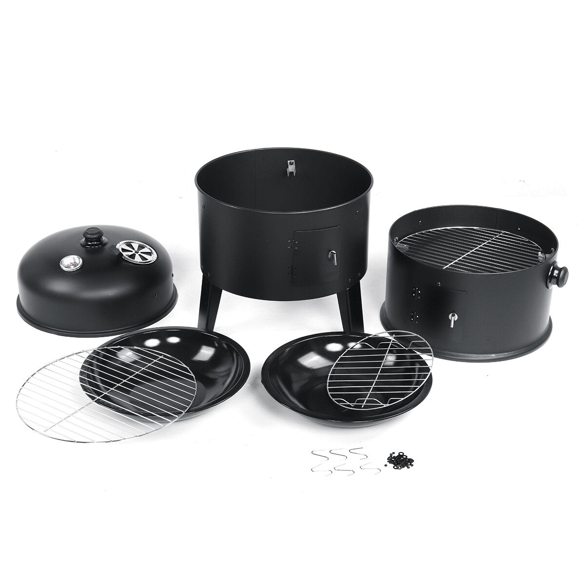 3-in-1 Portable Round Charcoal Smoker Roaster BBQ Grill With 354 Square Inches Cooking Space Built-in Thermometer Garden Outdoor Cooking