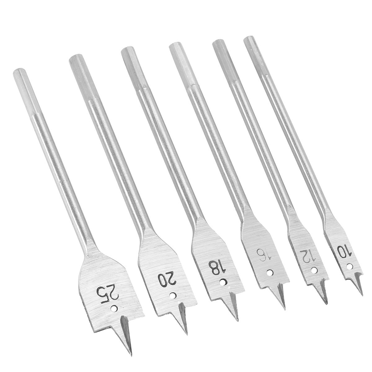6pcs 10-25mm Flat Spade Drill Bit Hex Shank Woodworking Hole Cutter