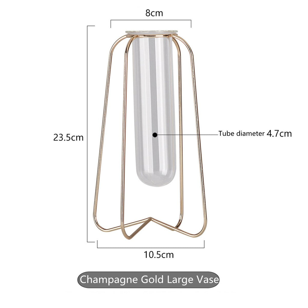 Glass Planter Test Tube Vase Pot + Retro Iron Stand Holder Plants Flowers Decoration