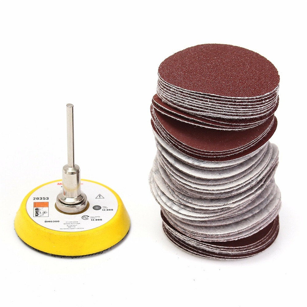 2 Inch 50mm Hook and Loop Sanding Pad 3mm Shank with 60pcs Sandpaper