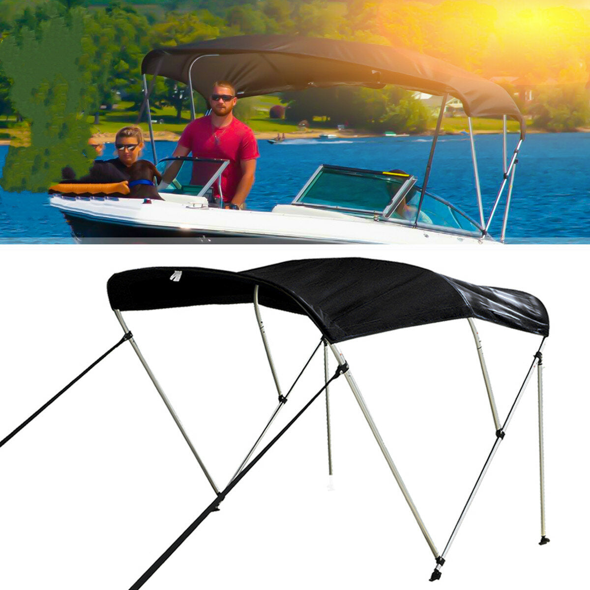 3 Bow Bimini Top Replacement Canvas Cover Boot Cover W/Rear Poles UV Resistant