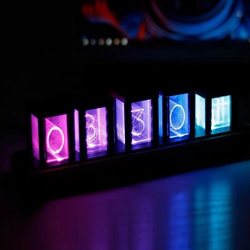 RGB Imitated Glow Tube Clock Creative Led Electronic Wood 6-Bit IPS Retro Glows Analog Nixie Tube Clock
