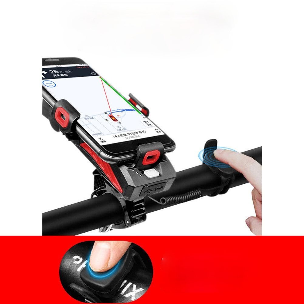 Bicycle LED Light USB Rechargeable Horn Phone Holder 4 in 1