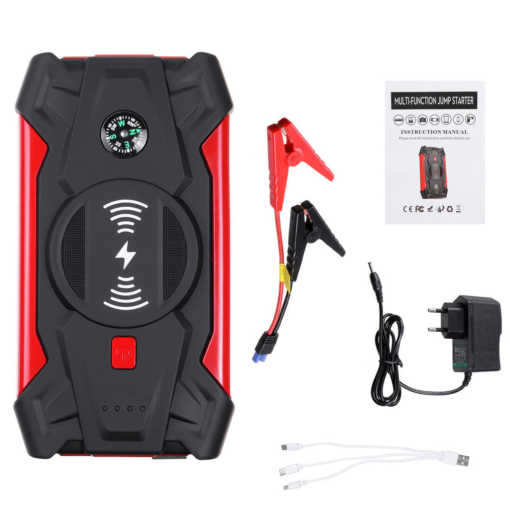 39800mAh 600A Car Jump Starter Startup Power Source Wireless Charger with 2 USB Output LED Flashlight