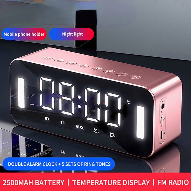 Bluetooth 5.0 Full-Range Speaker 2500mAh Stereo Bass LED Display Digital Electronic Clock FM Radio Bass Portable Speaker