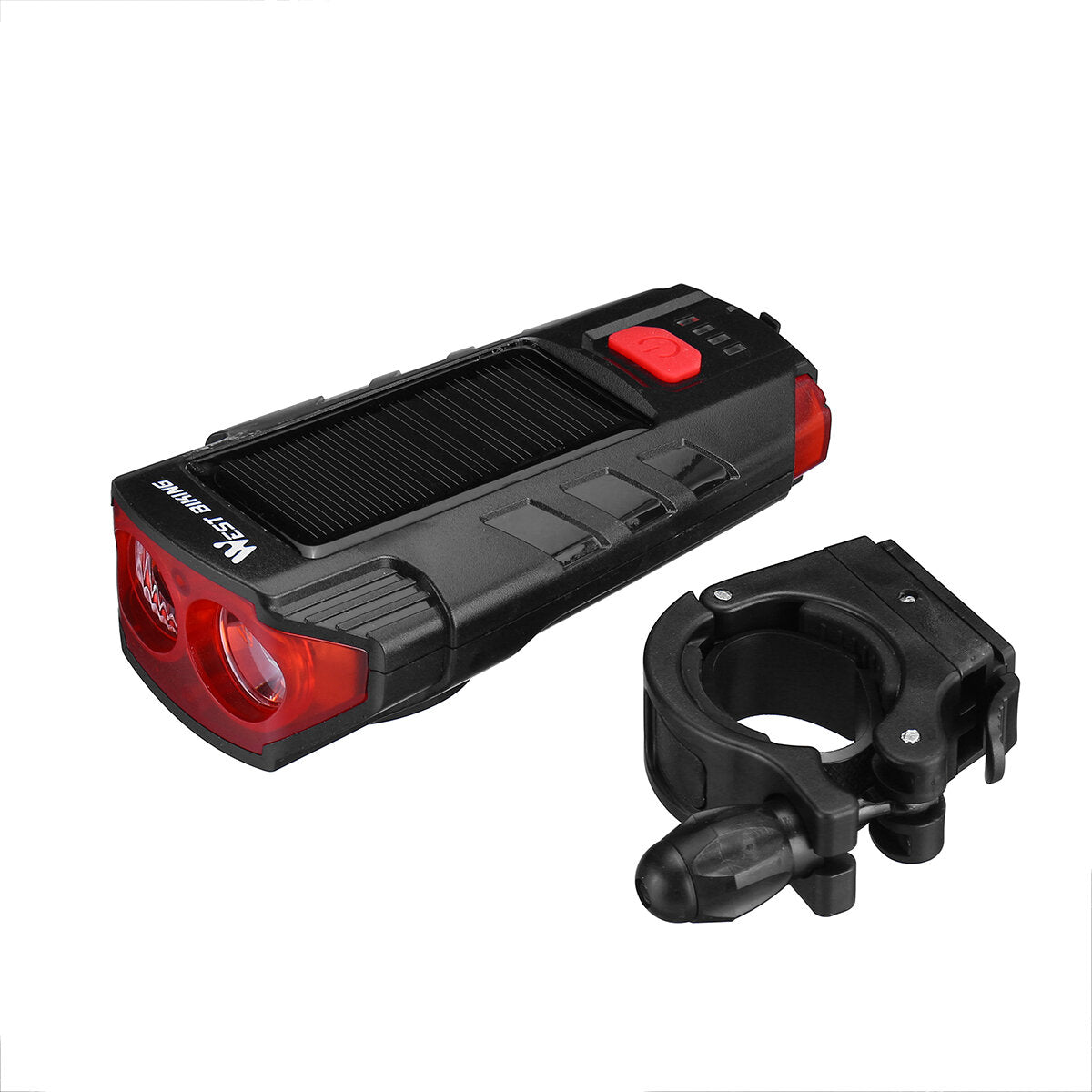 350LM 2xT6 LED Bike Headlight 5 Modes Bicycle Solar Front Light 6 Modes 120 dB Horn USB Rechargeable Waterproof Flashlight