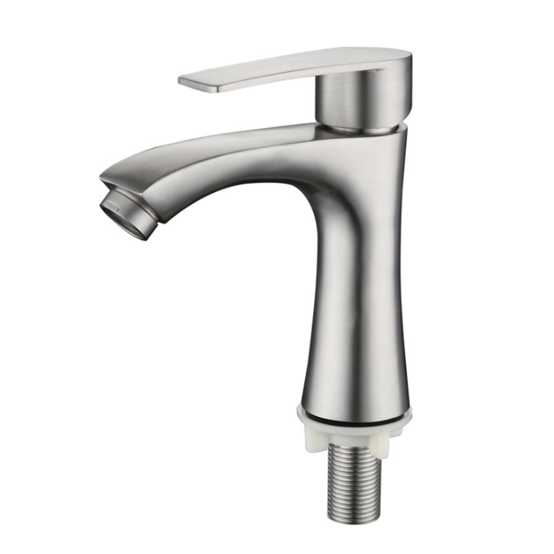 Stainless Steel Bathroom Basin Faucet Single Cold Handle Sink Tap With Hoses Lead Free