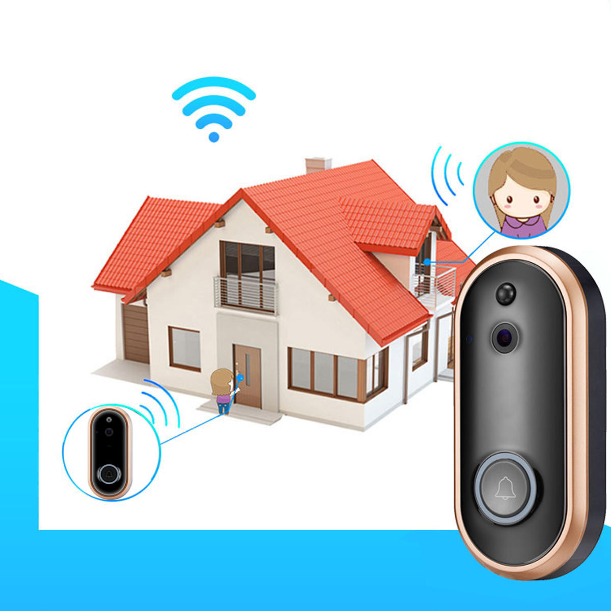 Smart Wireless WIFI Video Doorbell Night Vension Alarm Wake Up Recording Mode Security Door Phone