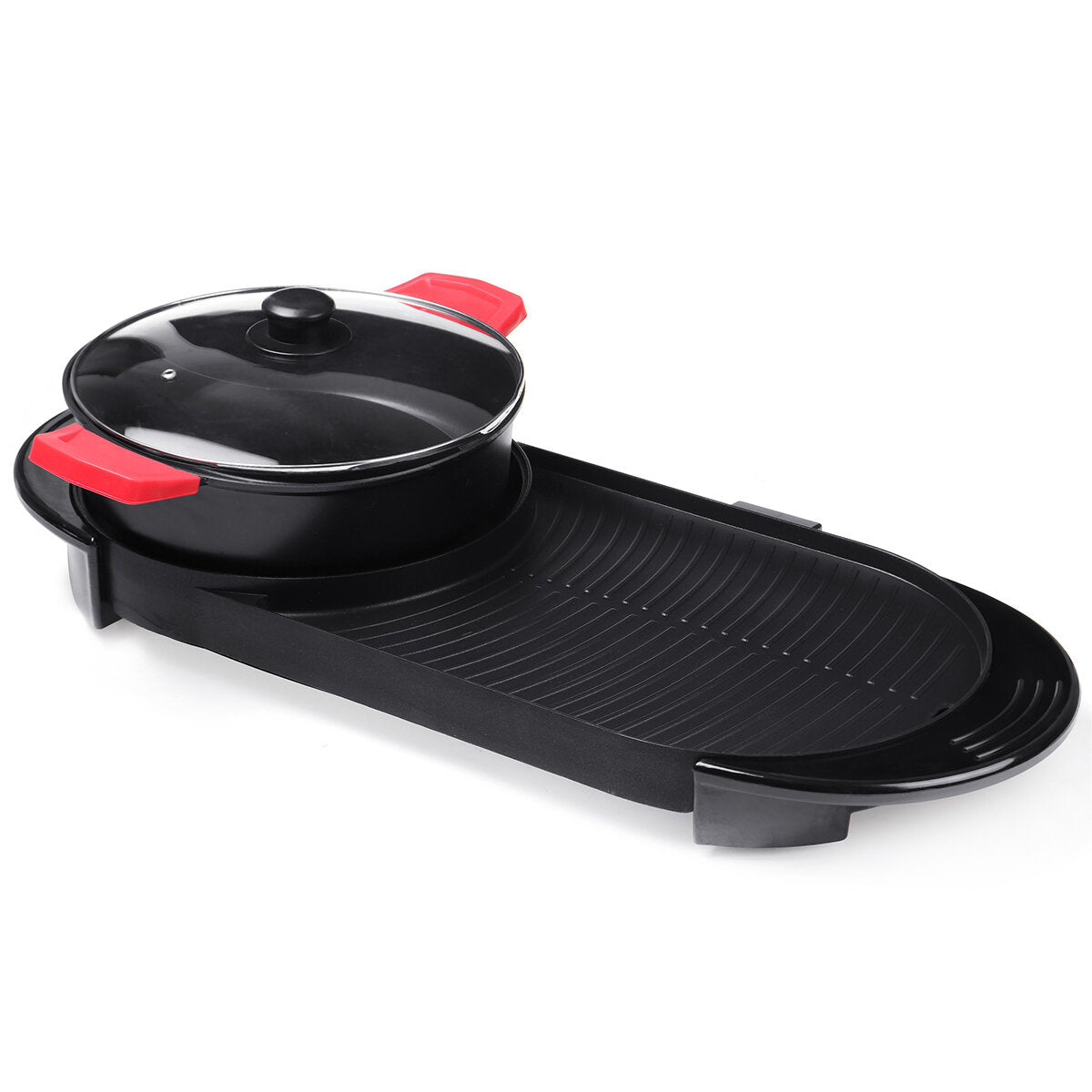 Electric Pan Hot Pot BBQ Frying Cook Grill 2 In 1 Kitchen Barbecue Machine Pot