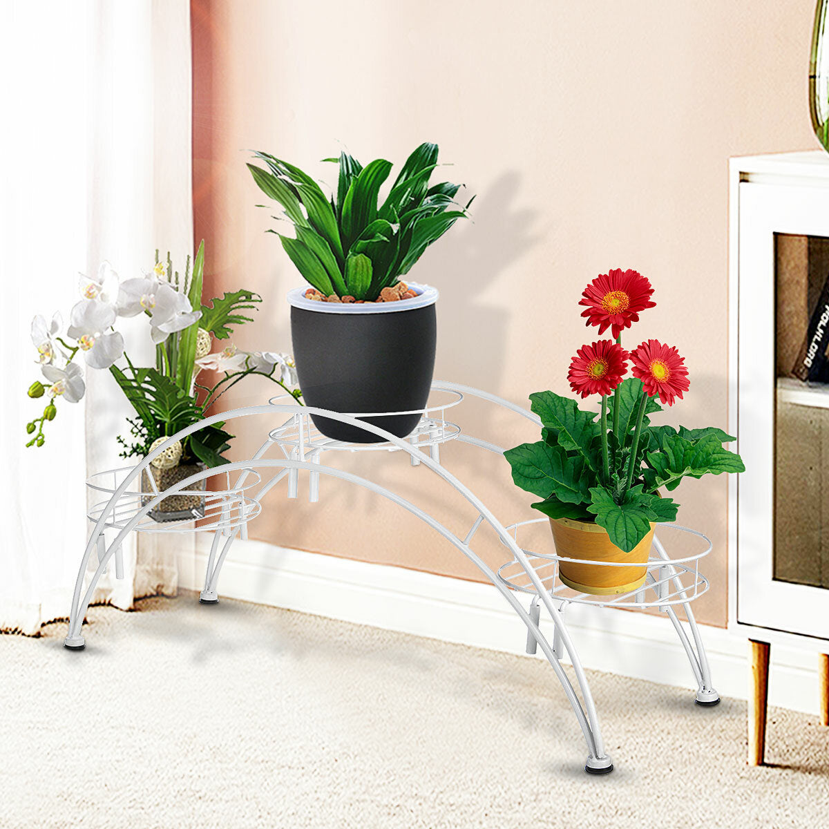 Curved Flower Rack Metal Flower Stand Plant Stand Balcony Garden Flower Plant Stand Bonsai Display Shelf