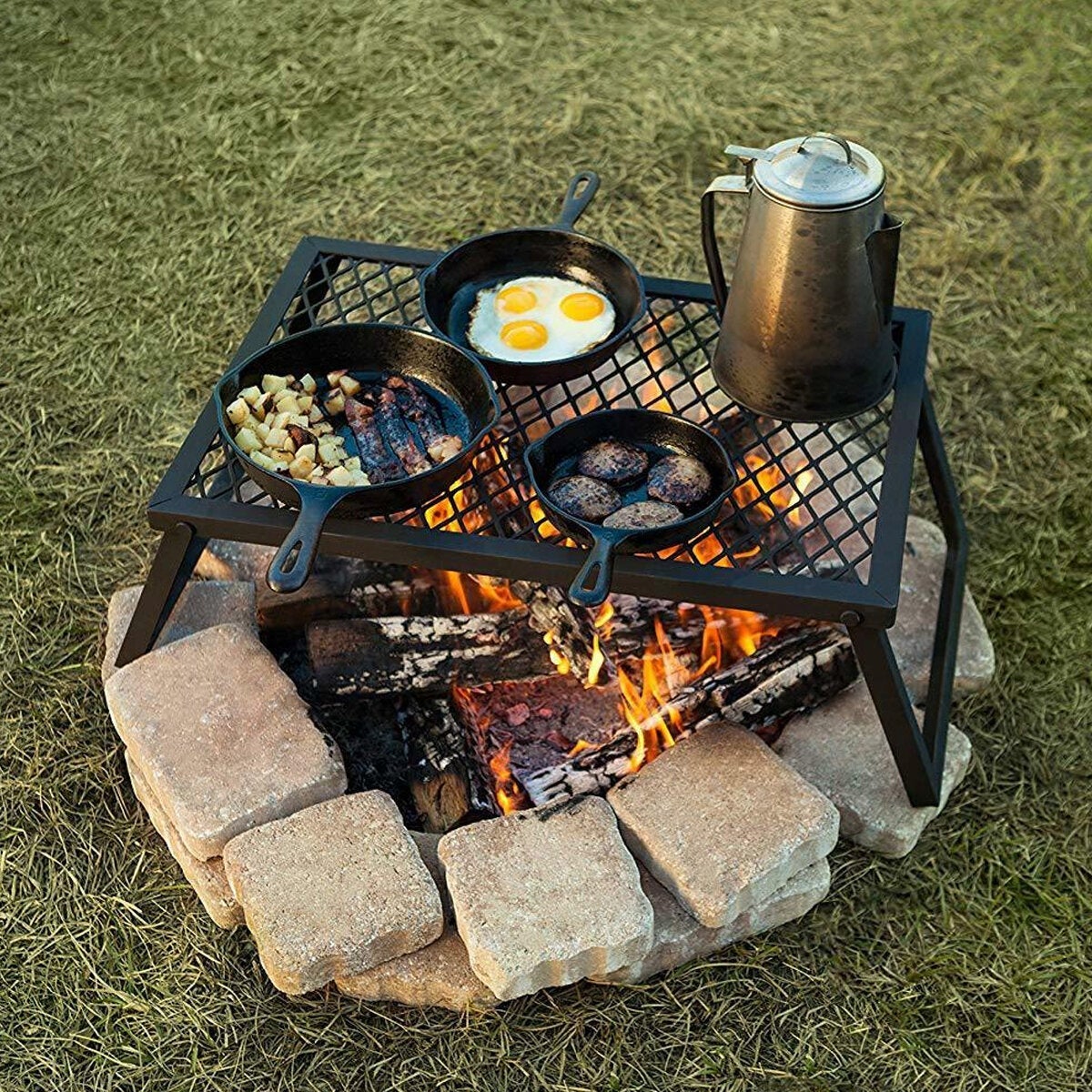 Portable Folding Grill Grate Camping BBQ Cooking Open Over Fire Outdoor Folding Garden Furniture