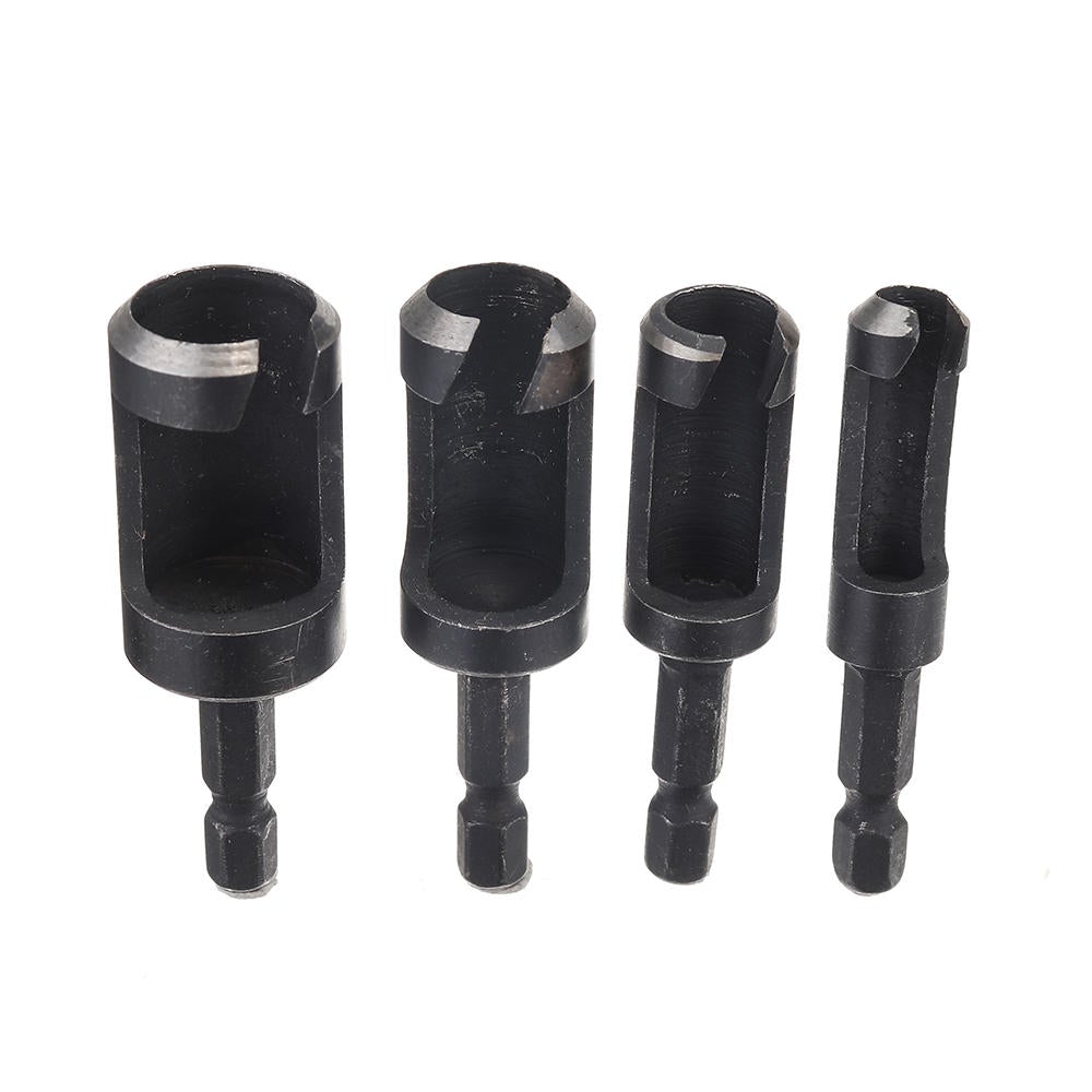 4pcs 6/10/13/16mm Hex Shank Woodworking Tenon Plug Hole Cutter Drill Bit Set