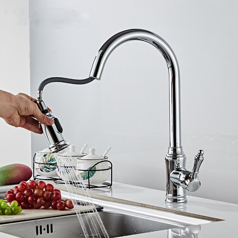Brass Pull Out And Splash Proof Faucet Hot Cold Mixing Dual Mode Kitchen Sink Wash Basin Tap