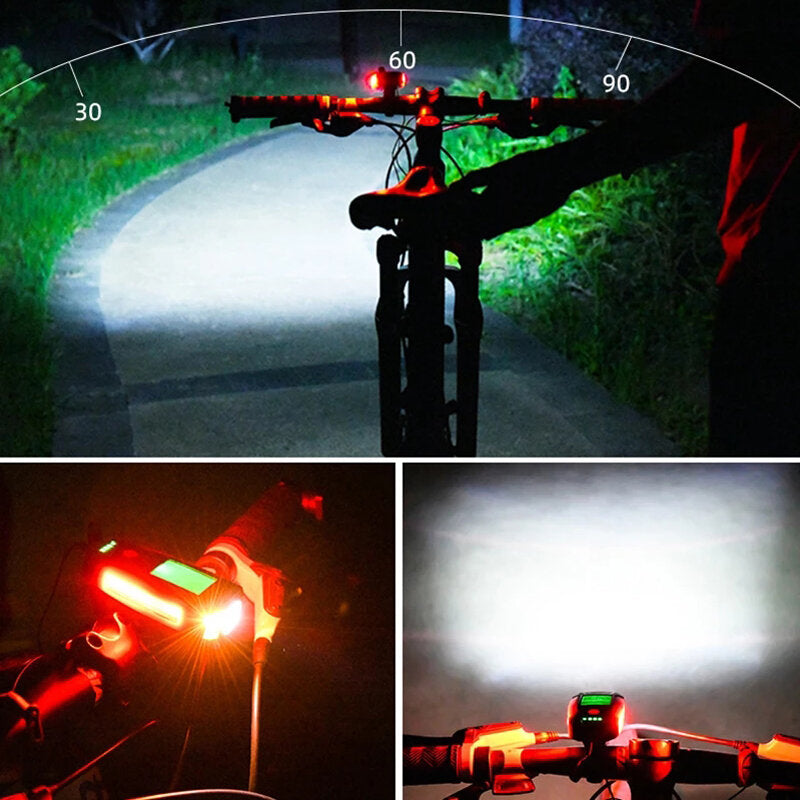 Black 3-in-1 350LM COB Bike Light + USB Horn Lamp + Speed Meter LCD Screen 5-Modes Waterproof Bicycle Headlight With Horn
