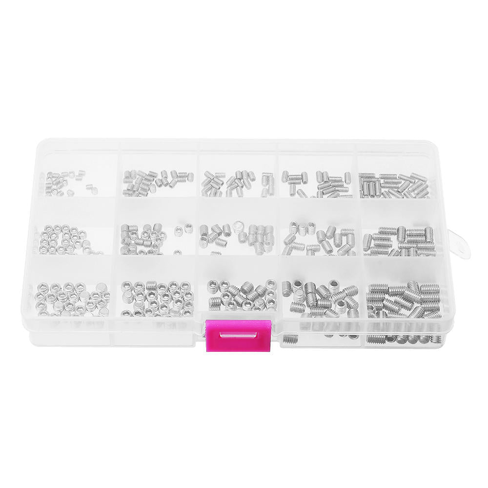M3/M4/M5 300Pcs Allen Hex Socket Set Grub Screw Flat Point 3-10mm Assortment Kit