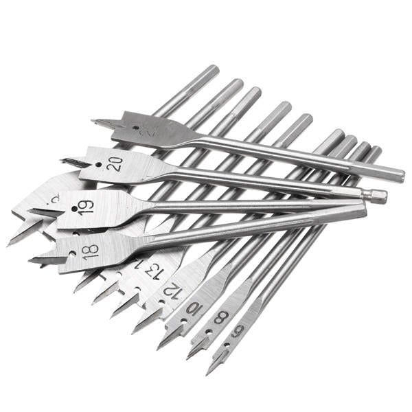 13pcs 6-25mm Wood Spade Flat Drill Bits with Extension Rod 1/4 Inch Hex Shank