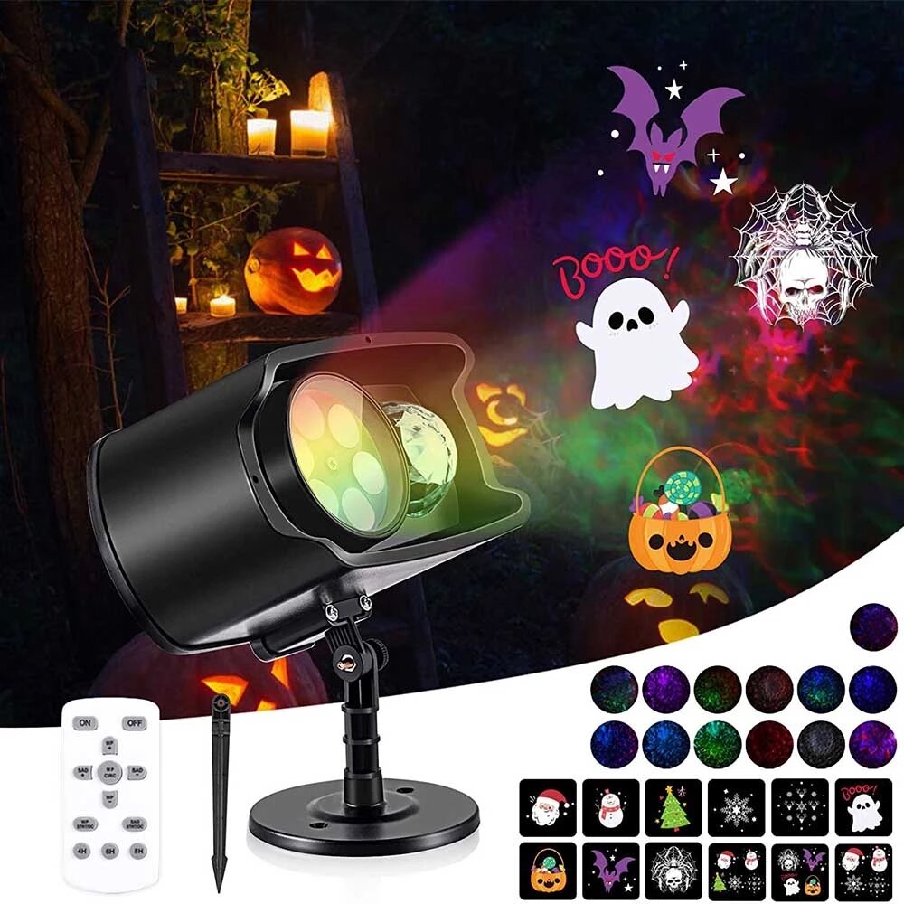 LED Projector Lamp Snowman Projector Double Head Water Wave Stage Light Remote Control Waterproof Garden Lawn Lamp