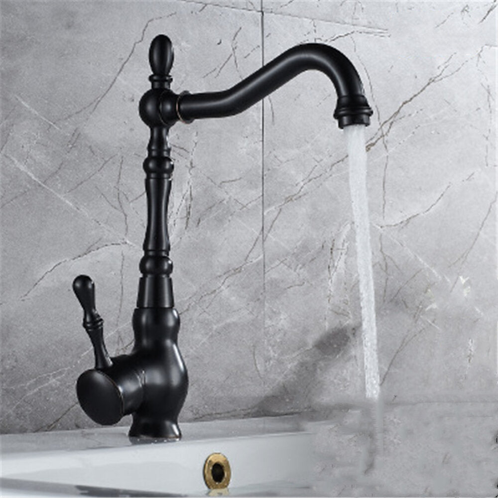 Kitchen Faucet Black Bronze Brass Antique Hot And Cold Mixer Crane Deck Mount Tap