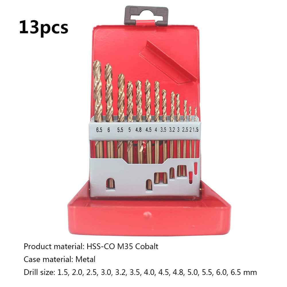 M35 Cobalt Drill Bit Set HSS-Co Jobber Length Twist Drill Bits with Metal Case for Wood Metal Drilling