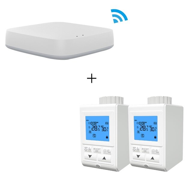 Smart Wireless Gateway HUB+2pcs Thermostat Heater Temperature Controller TRV Thermostatic Radiator Valve Controller