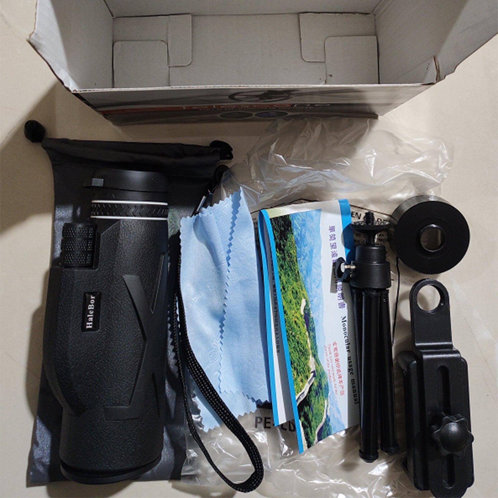 80x100 High Optical Monocular Portable Waterproof Telescope With Mobile Phone Adapter Tripod