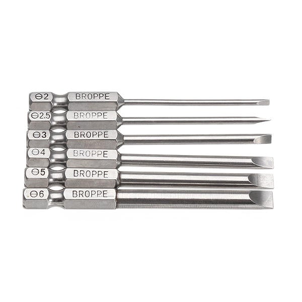 6Pcs 75mm Magnetic 2.0-6.0mm Flat Head Slotted Tip Screwdrivers Bits