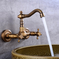 European Type Pure Copper Double Handle Cold Heat Enters Wall Faucet Rotate 360 Kitchen