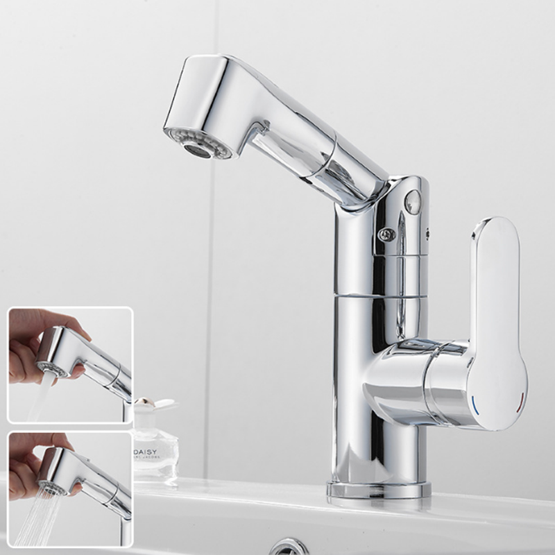Bathroom Pull-Out Basin Faucet Spring Pull Out Sprayer Hot and Cold Water Mixer Tap