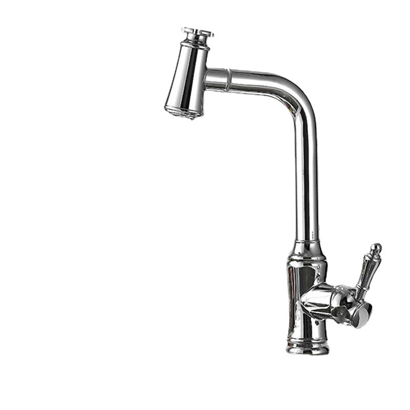 Kitchen Sink Faucet Pull-Out Sprayer Brass Hot Cold Water Mixer Tap Two Mode 360 Swivel With Hose