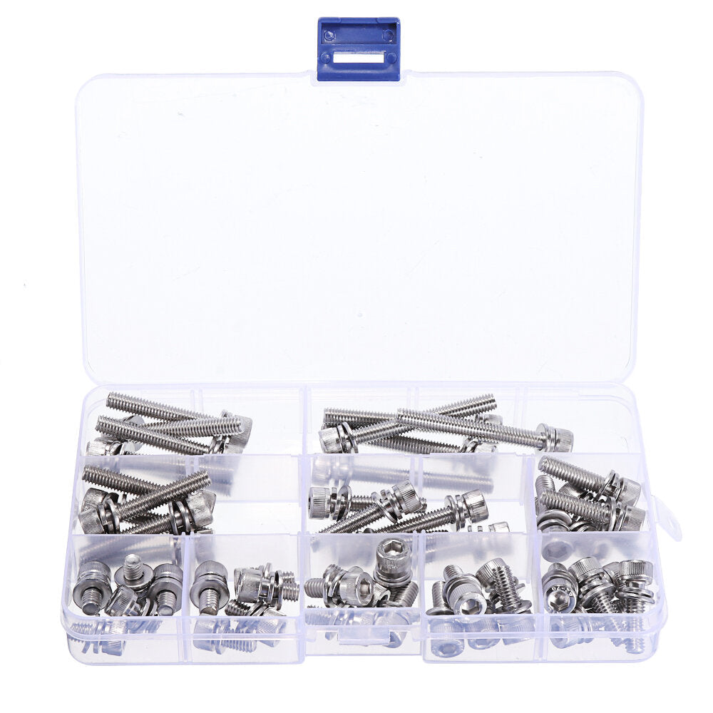 50Pcs M6 Hex Socket Knurled Cap Head Screw 304 Stainless Steel Bolt Assortment Set