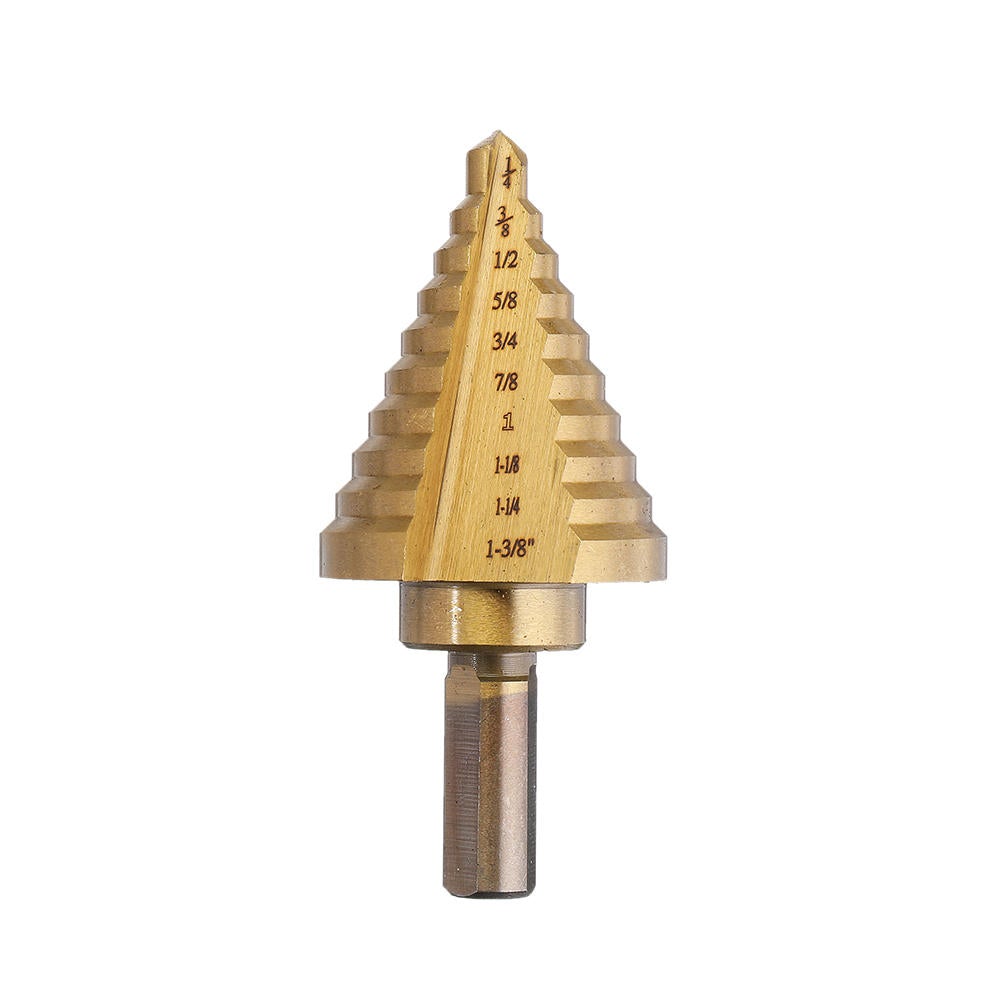 5Pcs Titanium Plating 1/8-1-3/8 Inch Step Drill Bit Set Hole Puncher for Metal Wood Steel