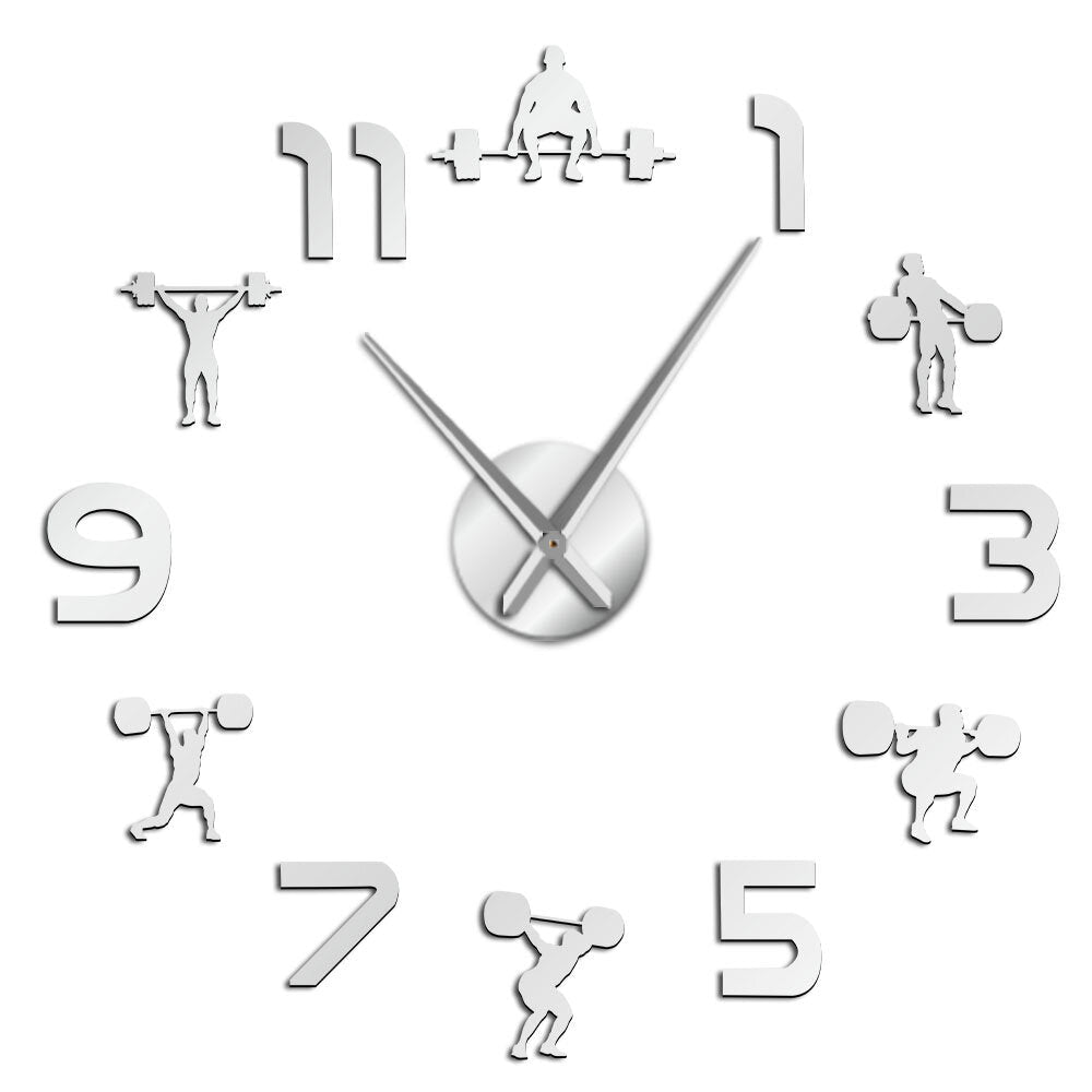 Fitness Room Wall Decor DIY Giant Wall Clock Mirror Effect Powerlifting Frameless Large Wall Clock Wall Watch