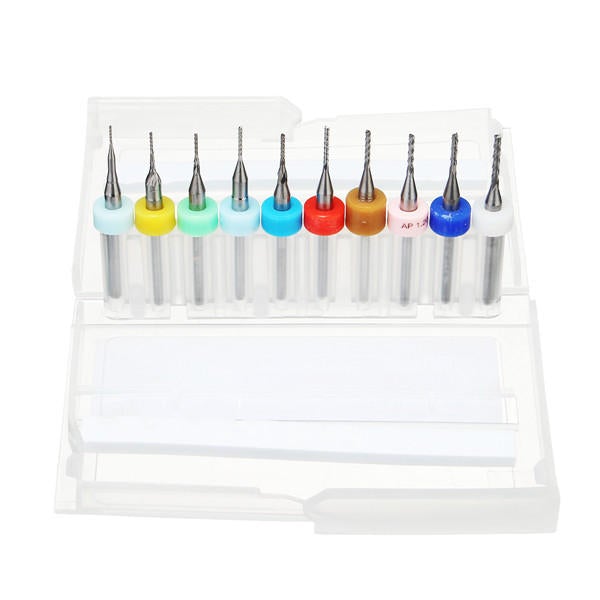 10pcs 0.5-1.4mm Carbide End Mill Set PCB Cutter 3.175mm Shank CNC Engraving Bit
