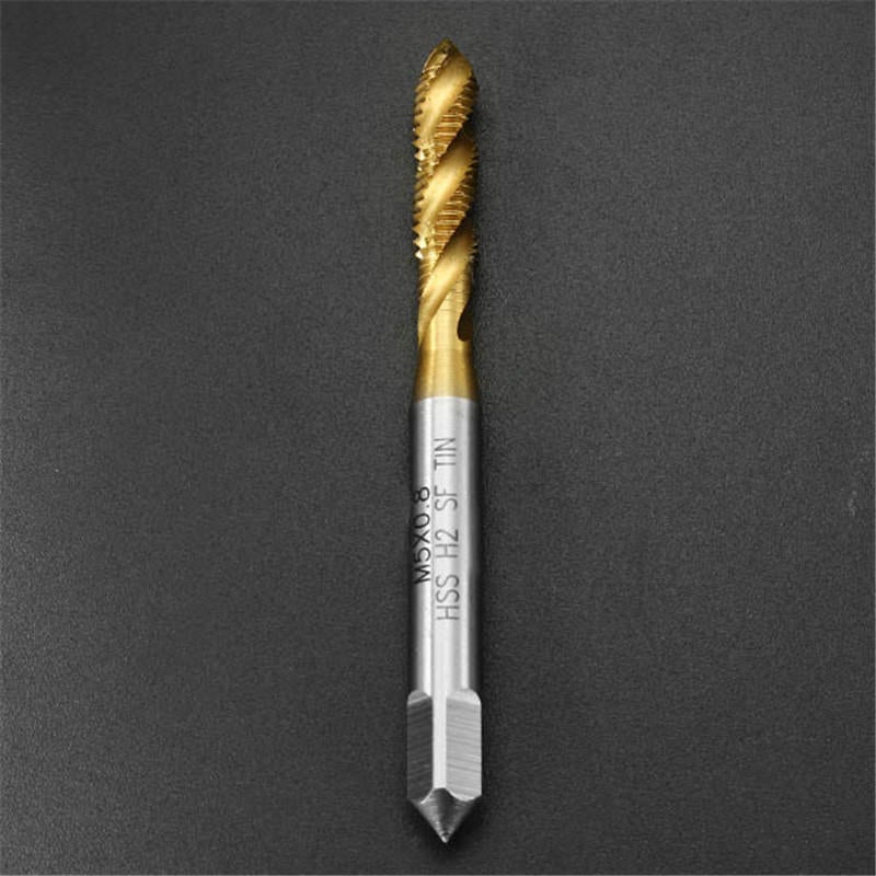 10pcs M5x0.8 HSS Titanium Coated Screw Tap Thread Metric Spiral Fluted Machine Screw Tap