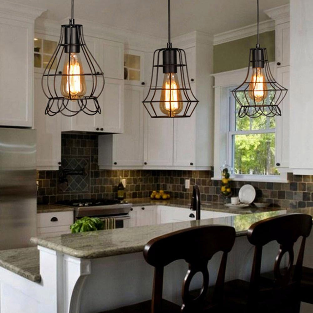 Iron Pendant Cage Light for Bar Coffee Shop Nordic Style Indoor Metal Hanging Lamp Decor
