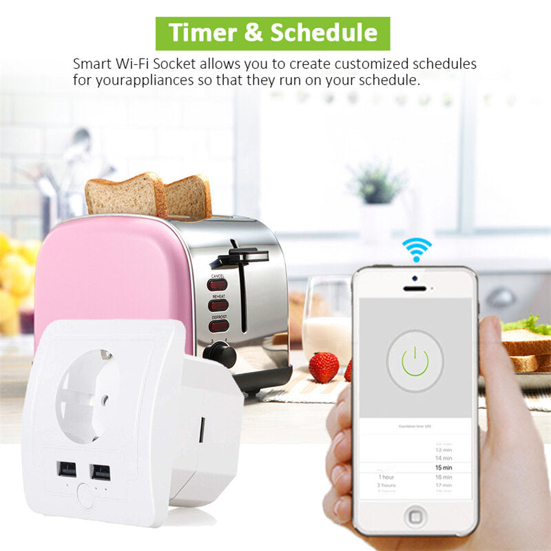 WiFi Smart Wall Socket European Electric Outlet Wireless Remote Control EU Plug Compatible With Amazon Alexa Google Assitant IFTTT
