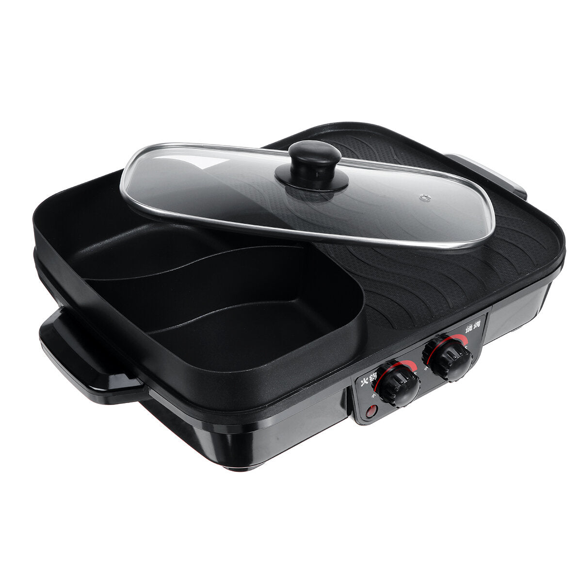 1500W 2 in 1 Electric Smokeless Nonstick Barbecue Pan Roasted Shabu Hot Pot
