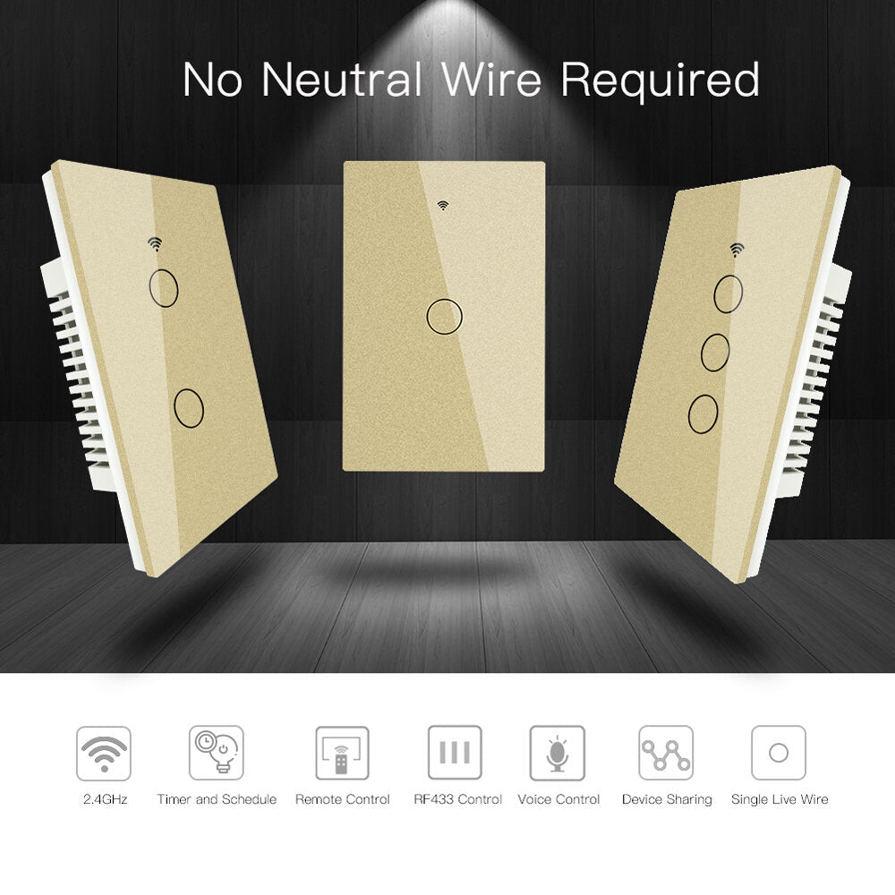 WiFi Smart Wall Touch Switch No Neutral Wire Needed 250V Smart Single Wire Wall Switch Work with Alexa Google Home