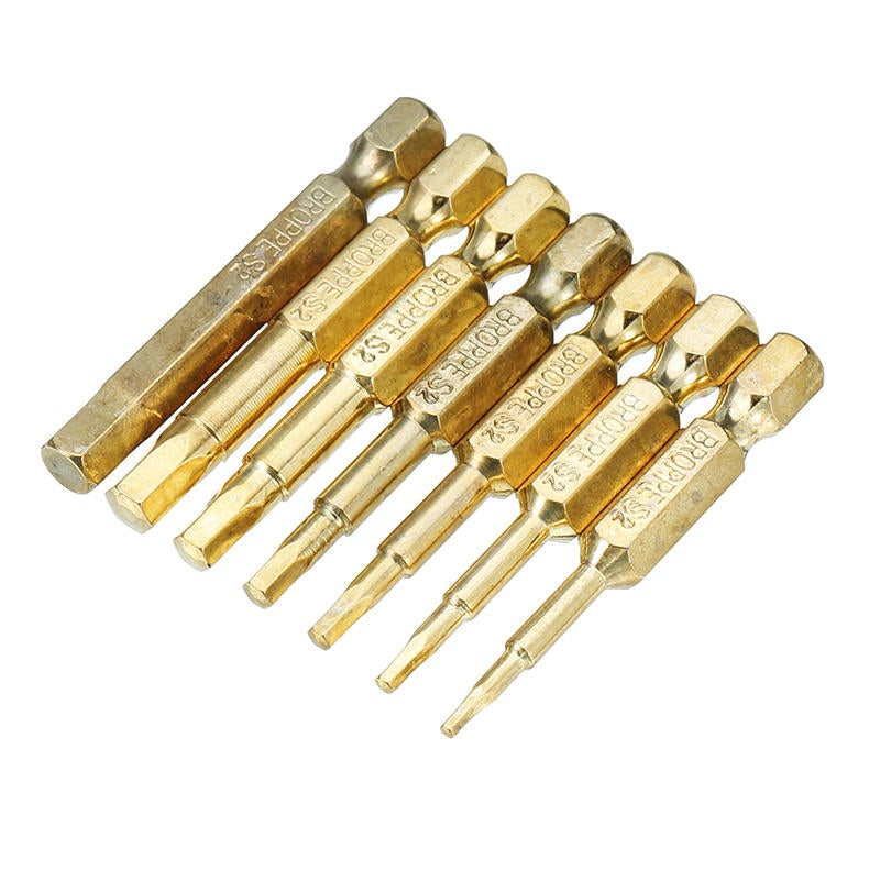 7Pcs Gold 50mm 1.5-6.0mm Magnetic Hex Head Screwdriver Bits 1/4 Inch Hex Shank Screwdriver