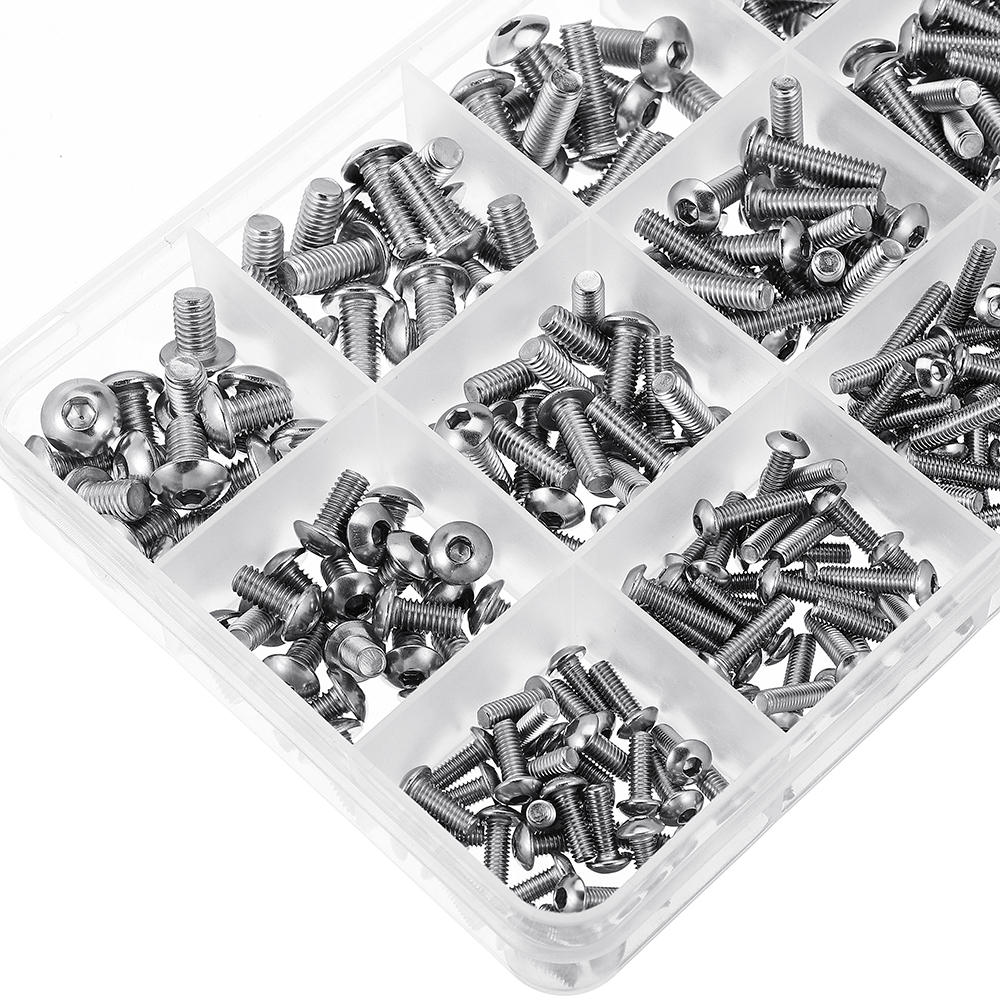 515Pcs M3/M4/M5 Stainless Steel Hex Socket Button Round Head Cap Screw Assortment Set