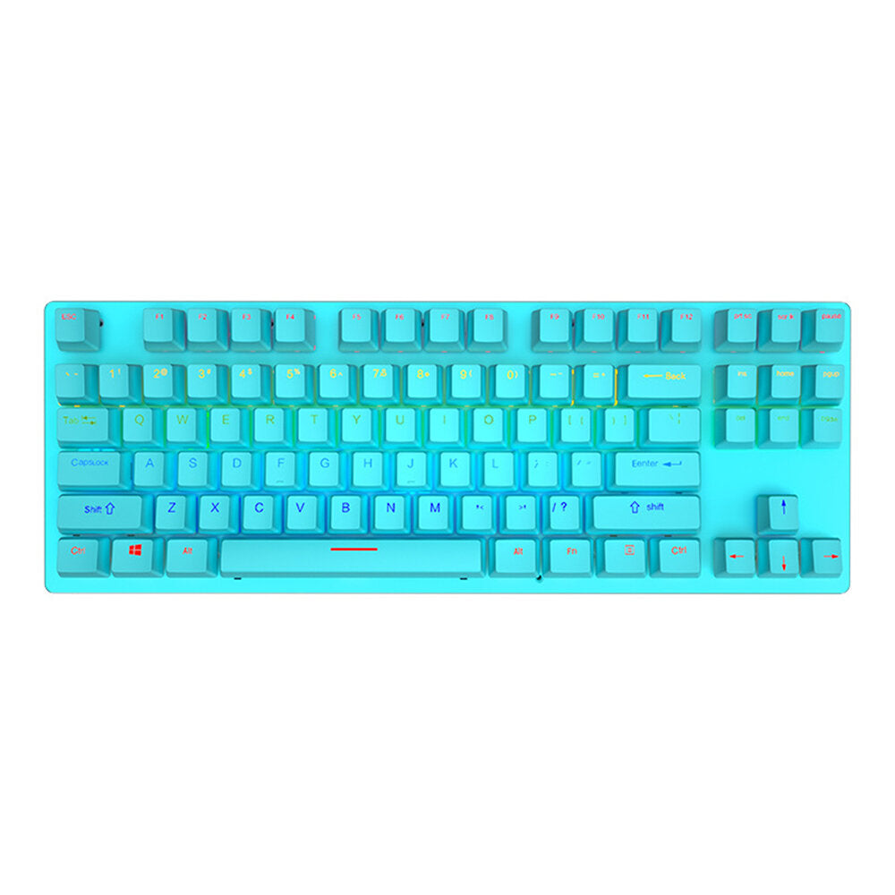 Mechanical Keyboard 87 Keys Suspended Translucent Keycaps Blue/Red Switch Colorful Backlit USB Wired Gaming Keyboard for Desktop Laptop Gamer