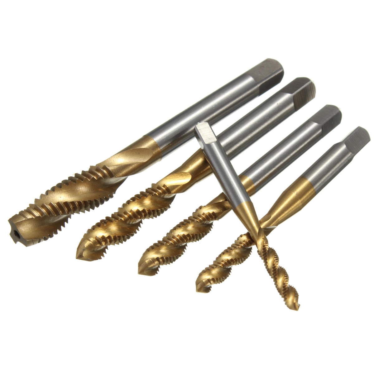 5pcs M3 M4 M5 M6 M8 Screw Taps Set Titanium Coated HSS6542 Spiral Fluted Tap Drill