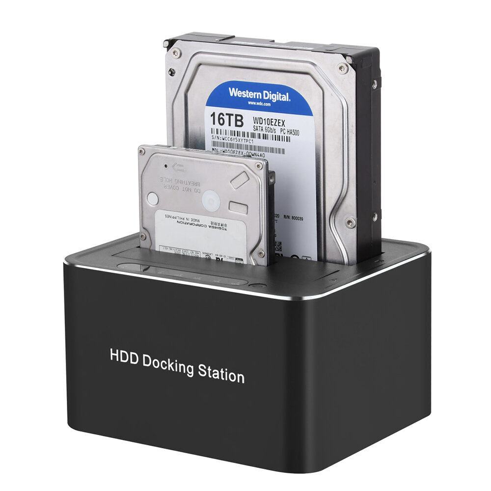 USB 3.0 to SATA Hard Drive Docking Station Off-Line Clone Function 5Gbps 32TB Dual Bay for 2.5"/3.5" HDD/SSD Hard Drive W-2P01