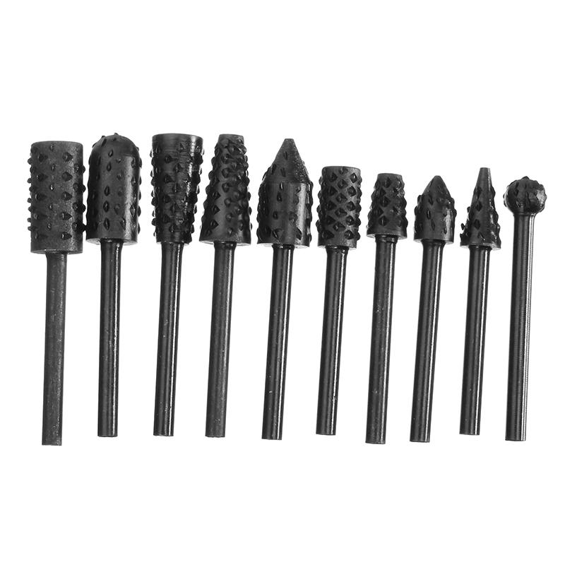 10Pcs 3mm Shank Rotary File Drill Bits Cutter Rasp Set Woodworking Tool